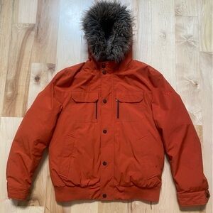 Michael Kors Men’s Winter Orange Puffer Jacket with Detachable Faux Fur